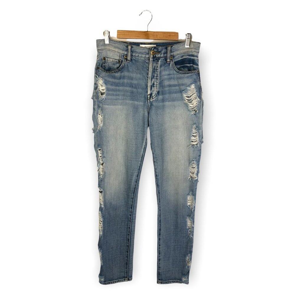 Pistola Relaxed Straight Distressed High Rise Jeans 26 Light Wash Button Fly